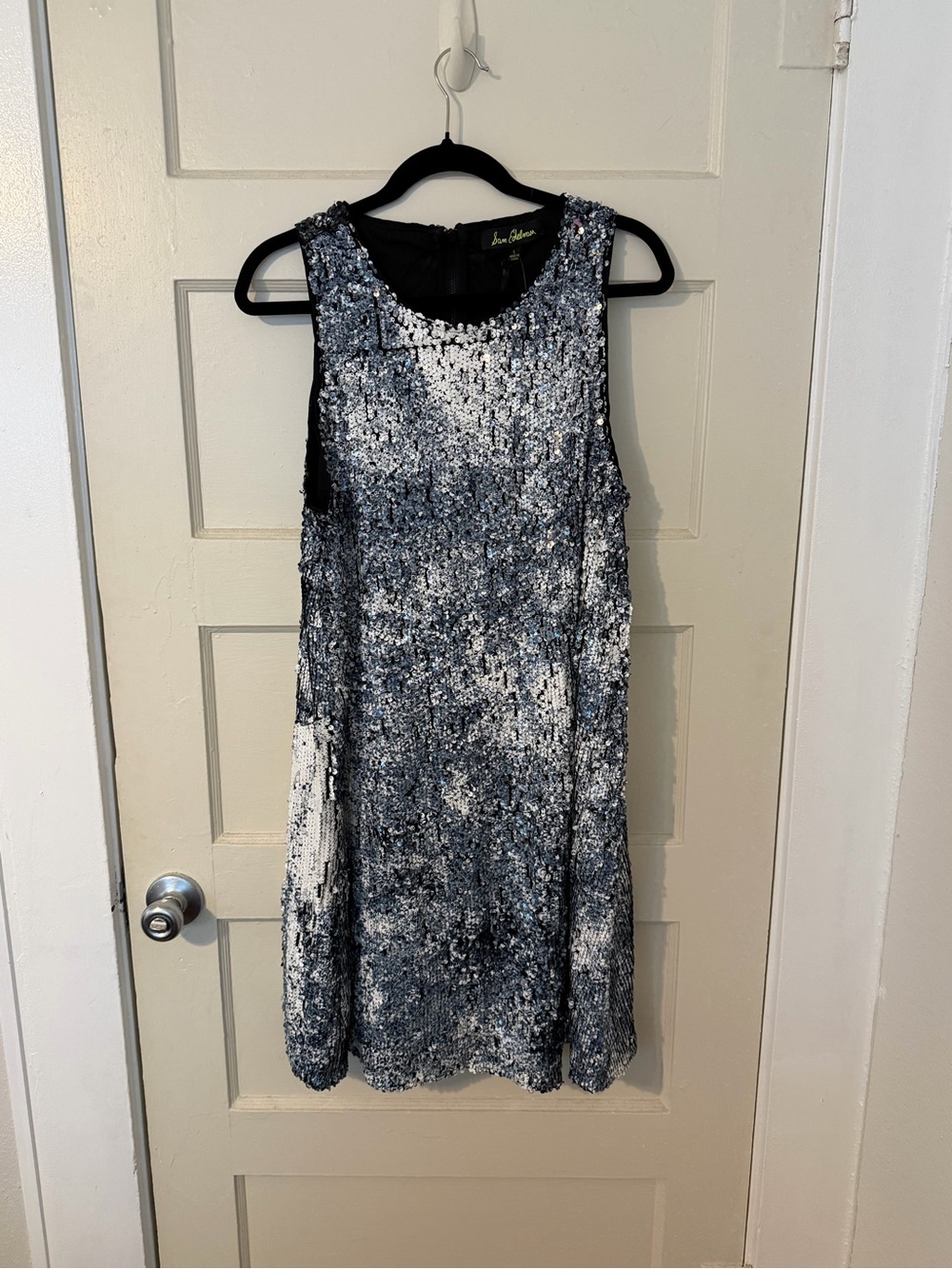 Sam Edelman Black and Silver Sequin Sleeveless Shift Dress